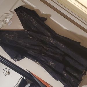 Kiki Larue 2x-3x lined stretchy ruffle lace black dress